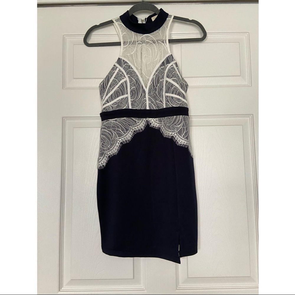 Tea n Cup: Navy and White Lace Mini Dress [Size: Small]